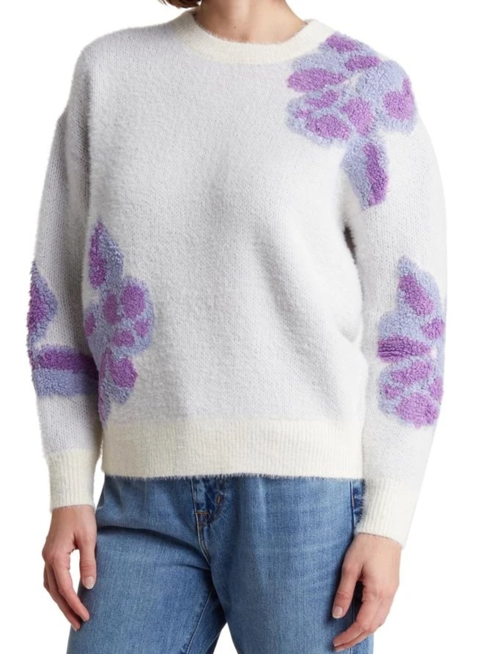 FRNCH Crewneck Sweater with Lavender Floral Accents